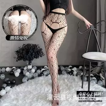 Новые сексуальные носки с подвязками, черные шелковые носки с сетчатым принтом, чулки с длинными трубками, похоть для женщин, чистое желание, большие размеры, тонкие, горячие сетчатые носки W03 One Size (80-75kg)