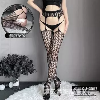 Новые сексуальные носки с подвязками, черные шелковые носки с сетчатым принтом, чулки с длинными трубками, похоть для женщин, чистое желание, большие размеры, тонкие, горячие сетчатые носки W09 One Size (80-75kg)