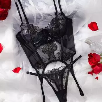 Новые сексуальные подтяжки с вышивкой в виде розы, соблазнительное цельное нижнее белье для женщин L красный