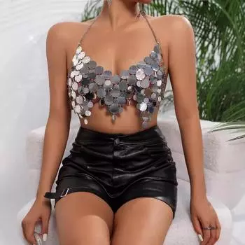 Новые сексуальные размеры бусы носить бретелька через шею жилет секс одежда one size fits all серебряный