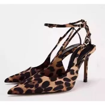 Новые Сексуальные Темпераментные С Чувством Стиля Изысканные Босоножки на Тонком Каблуке Остроносые Сатиновые Леопардовый Принт Высокие Каблуки Босоножки С Задником Свадебная Обувь 35
