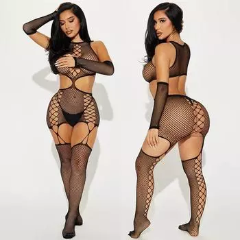 Новые сексуальные женщины Открытая промежность Bodystockings Нижнее белье Эротическое черное боди Нижнее белье Crotchless Porn Catsuit Lenceria Sexual Mujer