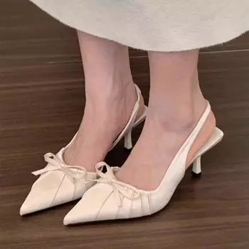 Новые сексуальные женские туфли-лодочки с бабочкой и узлом-бабочкой Модные босоножки с острым носком на тонком высоком каблуке Босоножки с открытой пяткой Вечерние платья Мюли Туфли 35