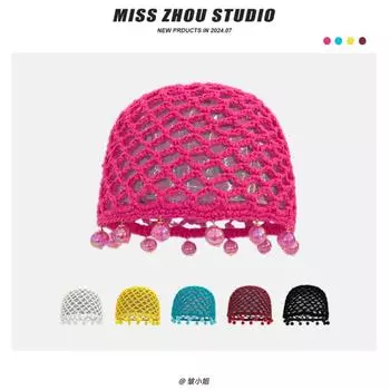 Новые шапки-бини ручной вязки в стиле бохо для женщин, летние и осенние фотосессии для путешествий, корейские универсальные ретро-пуловеры 56-58cm белый