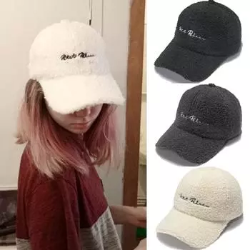 Новые шапки из меха ягненка, женские осенне-зимние корейские версии, теплая кепка с козырьком и надписью, плюшевые бейсболки, зимняя бейсболка белый