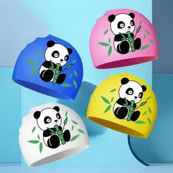 Новые шапочки для плавания для мальчиков и девочек, симпатичная силиконовая шапочка с рисунком панды, эластичная водонепроницаемая детская шапочка для плавания в бассейне чёрный