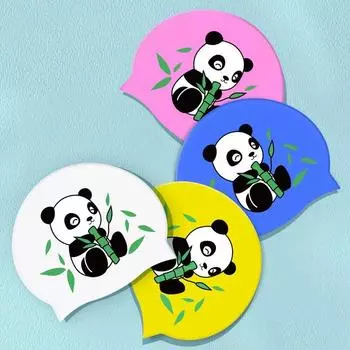 Новые шапочки для плавания для мальчиков и девочек, симпатичная силиконовая шапочка с рисунком панды, эластичная водонепроницаемая детская шапочка для плавания в бассейне чёрный