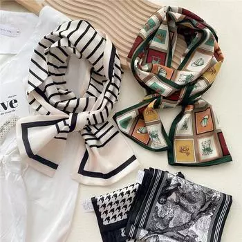 Новые шарфы Шелковые шарфы Женские весенние и осенние длинные декоративные профессиональные шарфы Летние тонкие стили в сочетании с рубашками Стильные 16*150cm