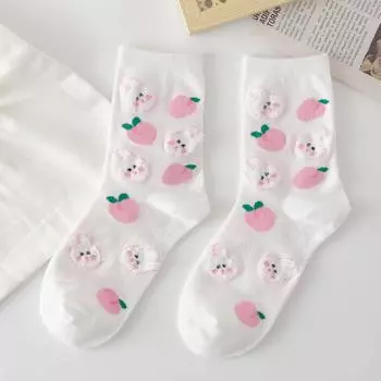 Новые Шикарные Милые Мультяшные 3D Пушистые Перьевые Нитки Кролик Медведь Персик Вишня Мягкие Хлопковые Повседневные Носки Стиль Преппи Дропшиппинг