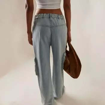 Новые широкие джинсы прямого кроя с высокой талией XS синий