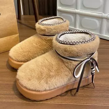Новые широкие сапоги из искусственной замши, женские теплые зимние ботинки для снега, с меховой подкладкой, женские ботильоны со шнурками, белые однотонные 36-37 белый