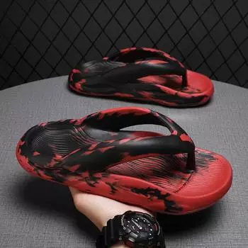 Новые шлепанцы летние мужские тапочки пляжные сандалии толстая подошва удобная мужская повседневная обувь модные мужские шлепанцы 36-45 36-37 красный