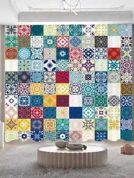 Новые шторы в национальном стиле в стиле Богемия, винтажные узоры, лоскутные шторы, оконные шторы для гостиных, спален, 2 панели 2x50W100H(CM)&Grommet Top