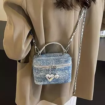 Новые синие джинсовые мини-сумки для женщин, трендовая простая маленькая квадратная сумка через плечо, женская сумка-ведро с цепочкой в стиле ретро Mini(Max Length<20cm)