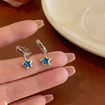 Новые синие серьги с пятиконечной звездой, модные красочные серьги со звездами из циркона, женские серьги изысканного и уникального дизайна
