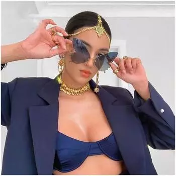 Новые солнцезащитные очки-бабочки для женщин, модные солнцезащитные очки с градиентными тонами в большой оправе, неполяризованный модный аксессуар синий