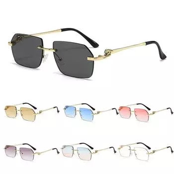 Новые солнцезащитные очки Cheetah Design для женщин и мужчин, полигональные солнцезащитные очки с обрезанными краями, без оправы, металлические дужки, защита UV400