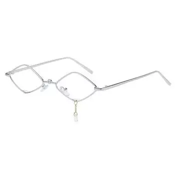 Новые солнцезащитные очки в металлической оправе в стиле параллелограмм в стиле ретро, солнцезащитные очки с подвеской в стиле панк, хип-хоп, UV400, модный оттенок