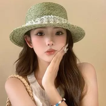 Новые соломенные шляпы от солнца Mori Fresh Green для весенних и летних путешествий на море, защита от солнца, элегантный французский кружевной дизайн, женские кепки 56-58cm