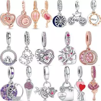 Новые сосновые шишки розового золота, воздушный шар, яблоко, фламинго, висячие бусины, подходят для оригинального браслета, женские серебряные украшения S925