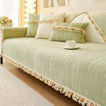 Новые современные однотонные плюшевые чехлы в полоску для гостиной, зимние теплые чехлы, нескользящие пылезащитные L-образные диванные подушки 30x50cm pillowcase грязно-белый