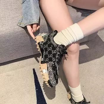 Новые спортивные туфли Daddy универсальные и удобные повседневные туфли женские четырехсезонные туфли с полностью ромбовидной подошвой из дуриана 35 чёрный