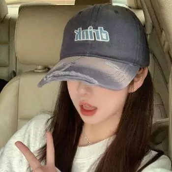 Новые старые дырки помытые постепенное изменение джинсовая бейсболка мужская и женская вышитая надпись кепка M56-58cm чёрный