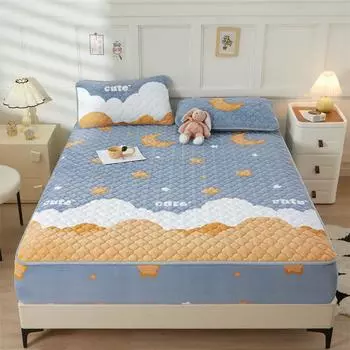 Новые стеганые простыни из молочного бархата, приятное для кожи антибактериальное покрывало с принтом, чехол для кровати, защитный чехол Simmons 90cmx200cm