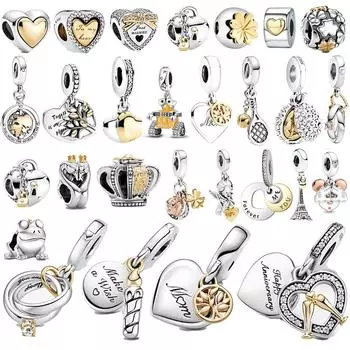 Новые стерлингового серебра 925 пробы, мультяшные бусины, золотые подвески в форме сердца на день рождения, подходят для оригинального модного браслета, женские ювелирные изделия «сделай сам»