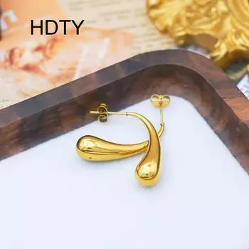 Новые стильные и простые длинные серьги-капли из титановой стали с покрытием из 18-каратного золота персонализированные универсальные серьги золотой