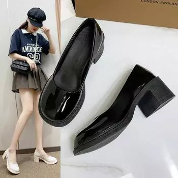 Новые стильные лакированные женские туфли-лодочки из кожи, офисные черные туфли на высоком каблуке, женские туфли-лодочки с квадратным носком, женские, большого размера 43 35 бежевый