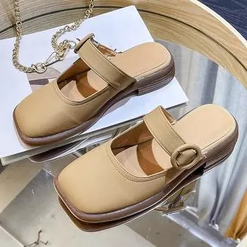 Новые стильные модные сандалии с квадратной головкой и пряжкой, летние повседневные легкие износостойкие тапочки на низком каблуке 35