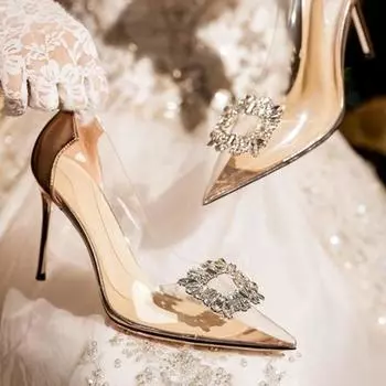 Новые стильные модные сексуальные прозрачные туфли-лодочки со стразами и заостренным носком, туфли-лодочки на высоком каблуке для свадьбы, весна-лето 35 золотой