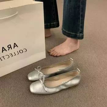 Новые стильные модные женские балетки серебристые кожаные туфли-лодочки с завязками-бабочками золотые мягкие женские туфли Zapatos Mujer 35 бежевый