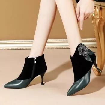 Новые стильные модные женские ботильоны с цветочным декором, элегантные однотонные сексуальные остроносые Botas Mujer 35 чёрный