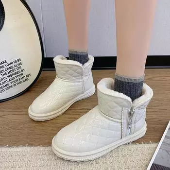 Новые стильные модные женские резиновые сапоги на плоской подошве зимняя обувь женские круглые носки плюшевые роскошные дизайнерские удобные низкие сапоги 36 бежевый