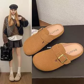 Новые стильные модные женские сабо мюли пробковые тапочки уличные мюли замшевые туфли с поддержкой свода кожаные сандалии Zapatos Mujer 37 бежевый