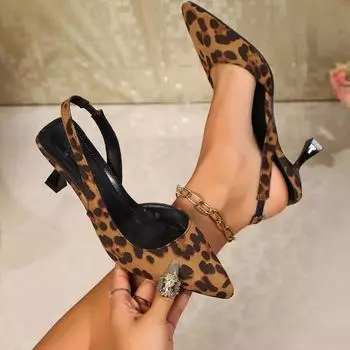 Новые стильные модные женские туфли с леопардовым принтом, дизайнерские простые нескользящие с острым носком, женские босоножки на тонком каблуке, удобные на высоком каблуке 35 цветной печати леопарда