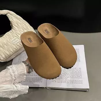 Новые стильные мюли-тапочки женская обувь хаки повседневные тапочки балетки закрытый носок мокасины на платформе удобные женские тапочки 35 бежевый