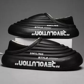 Новые стильные мужские тапочки из хлопка, зимние, теплые, плюшевые, для дома и улицы, модные, водонепроницаемые, нескользящие, износостойкие, повседневные тапочки 35-36 чёрный