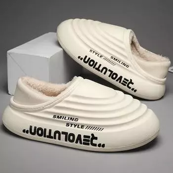 Новые стильные мужские тапочки из хлопка, зимние, теплые, плюшевые, для дома и улицы, модные, водонепроницаемые, нескользящие, износостойкие, повседневные тапочки 35-36 чёрный