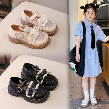 Новые стильные однослойные туфли принцессы для маленьких девочек, сетчатые кожаные туфли с мягкой подошвой и бантом 23