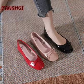 Новые стильные однотонные туфли из искусственной кожи с бантом, модные повседневные универсальные большие одинарные туфли с мягкой подошвой, удобные, неглубокие, милые, 35-42 35 чёрный