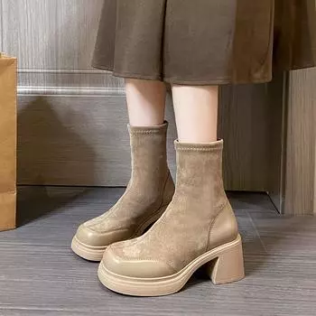 Новые стильные популярные модные женские сапоги на высоком каблуке из ткани с резиновым копытом Zapatos Mujer 35 чёрный