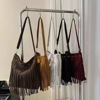 Новые стильные повседневные сумки через плечо с кисточками для женщин, сумка через плечо большой емкости, дизайнерские сумки для женщин, повседневное использование чёрный