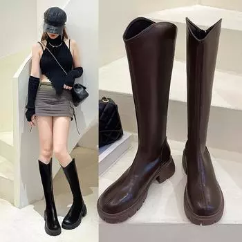 Новые стильные сапоги большого размера и очень большой толщины с V-образным вырезом, длинные сапоги-трубы 35