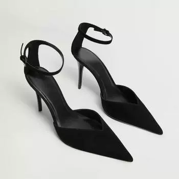 Новые стильные сексуальные туфли-лодочки с острым носком на тонком высоком каблуке с пряжкой на щиколотке, женские туфли-лодочки, свадебные босоножки на подиуме, женская обувь, черные каблуки 38 чёрный