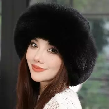 Новые стильные шапки-бини для женщин, зимняя теплая пушистая шапка с костями, мягкая уличная толстая шапка из натурального лисьего меха, женские куполообразные шапки One size is elastic серый