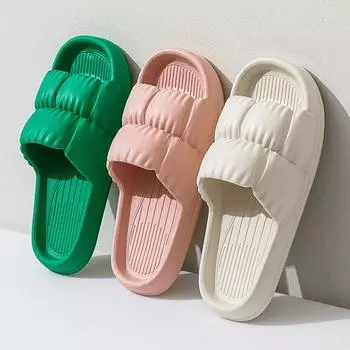 Новые стильные свисающие плиссированные тапочки-лепестки для мужчин и женщин, домашние тапочки для дома и улицы на платформе с нескользящей подошвой для пар 36-37 белый