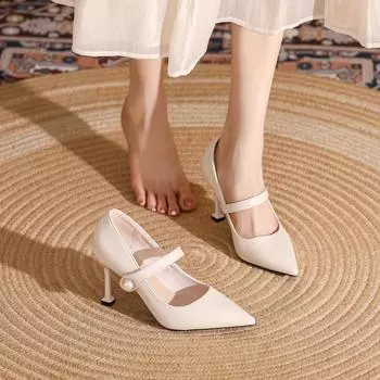 Новые стильные туфли на шпильках с острым носком, большие размеры, широкие, с жемчужным узором, одинарные туфли с мелким носком, удобные женские туфли 34 чёрный